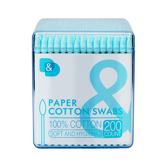 200支方罐尖圆蓝色头纸棒棉签