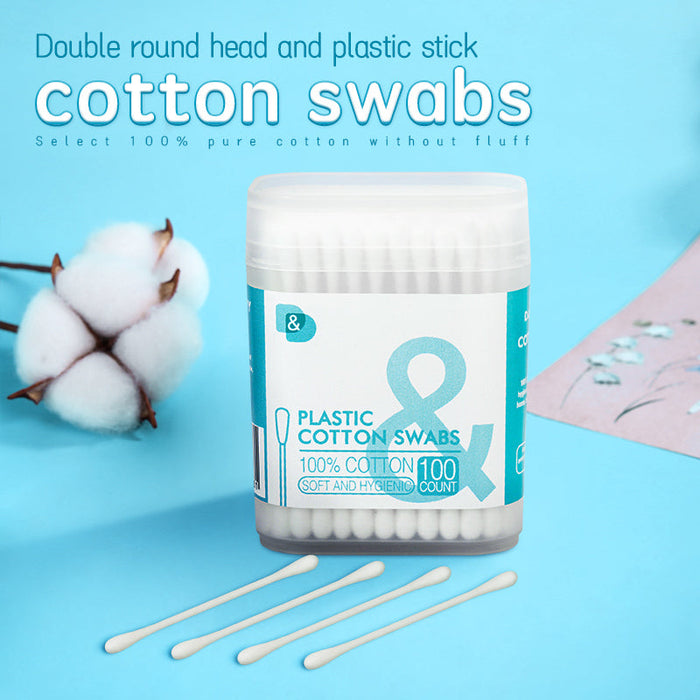 100支磨砂盒塑料棒棉签