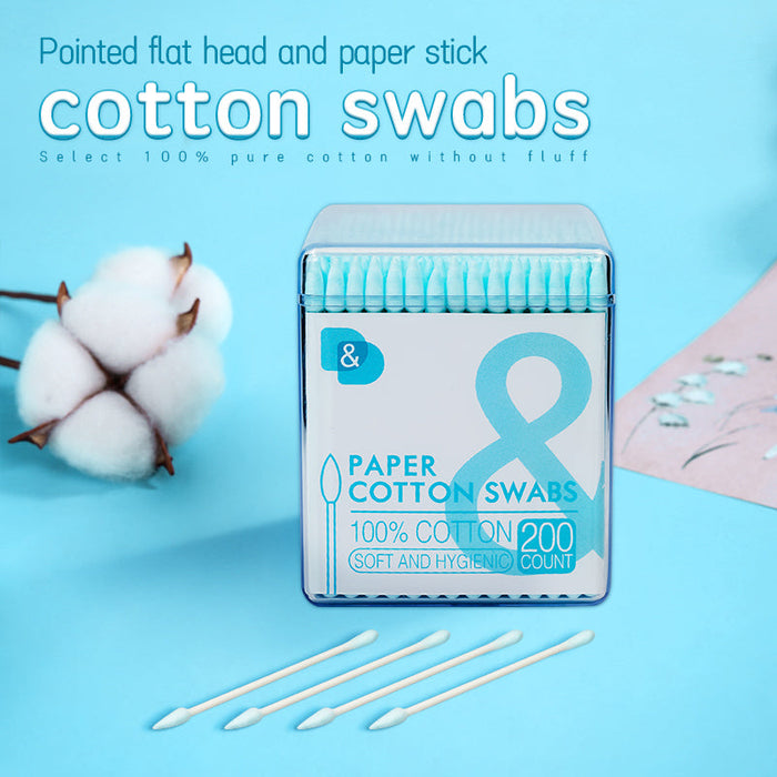 200支方罐尖圆蓝色头纸棒棉签