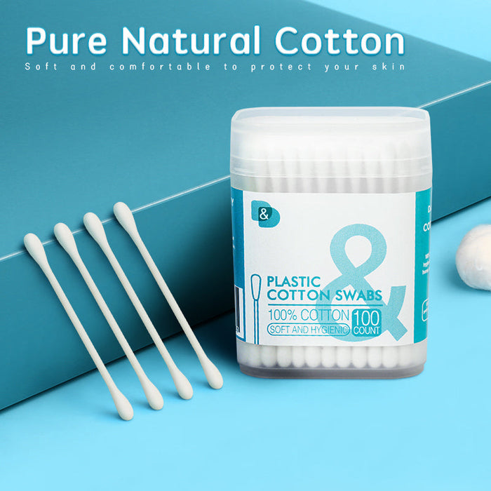 100支磨砂盒塑料棒棉签