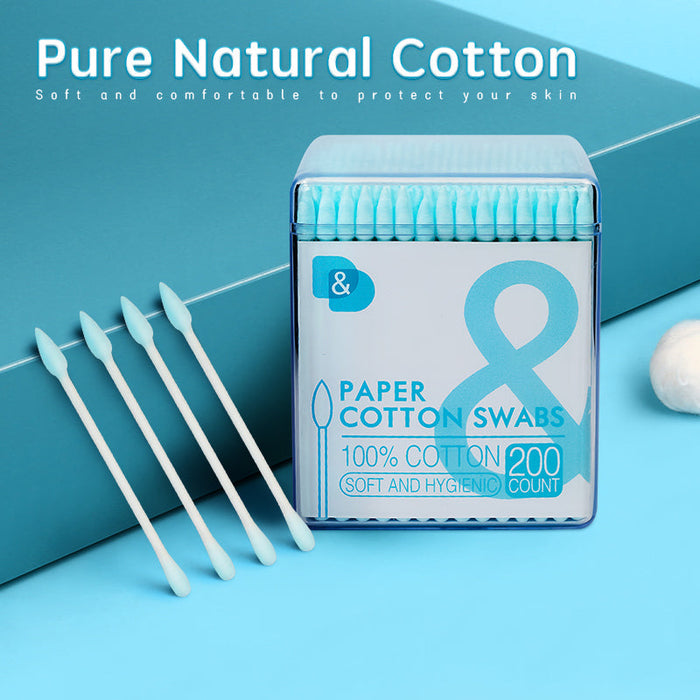 200支方罐尖圆蓝色头纸棒棉签